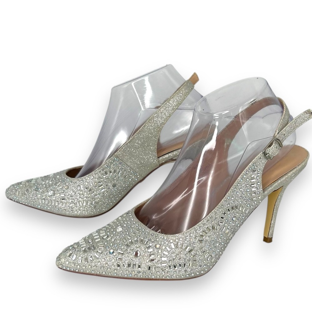 LAUREN LORRAINE Rachel Silver Shimmer Shoes Stilettos Crystals Size 8.5 Bridal - Picture 6 of 11